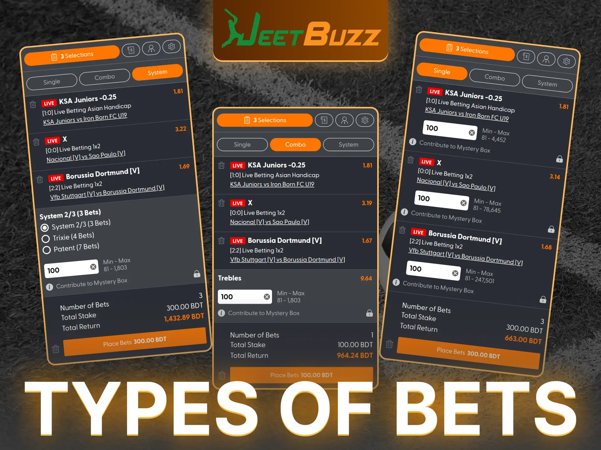 Choose type of bet you wanna place to win more money at JeetBuzz.
